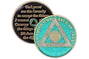 THE TOKEN SHOP 8 Year Sobriety Coin | Glitter Triplate AA Chip Recovery Anniversary Token (Aqua)