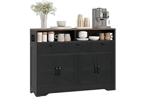 HOMCOM Sideboard Buffet Cabinet, 47" Farmhouse Kitchen Storage Cabinet with 4 Barn Doors and 3 Drawers, Coffee Bar Station wi