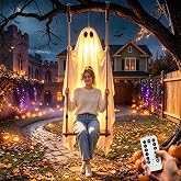 Halloween Hanging Swinging Ghost Decorations with Lights &amp; 200lb | Halloween Decorations Outdoor Sit-on Hanging Swinging Ghost 200 lbs​​ with LED for Outside, Garden, Yard, Lawn, Home