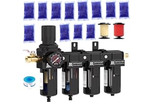 NEWPO 1/2'' NPT 4 Stage Air Dryer for Compressor,Air Drying System, Filter Regulator Dryer Combo for Plasma Cutter and Paint Spray,Semi-Auto Drain (Black)