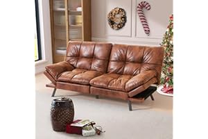 Cozysnooze Convertible Futon Sofa Bed Couch,Faux Leather Futon Sofa Couch,Memory Foam Futons,Small Splitback Modern Loveseat Sleeper Couch Bed for Living Room,Office,Apartment,Brown