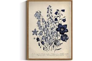 VIYYIEA Vintage Framed Botanical Wall Art Decor, Living Room Bedroom Blue Campanula Pictures Retro Wall Decor, Framed Canvas Prints Artwork, Farmhouse Flower Paintings,12x16 Inch