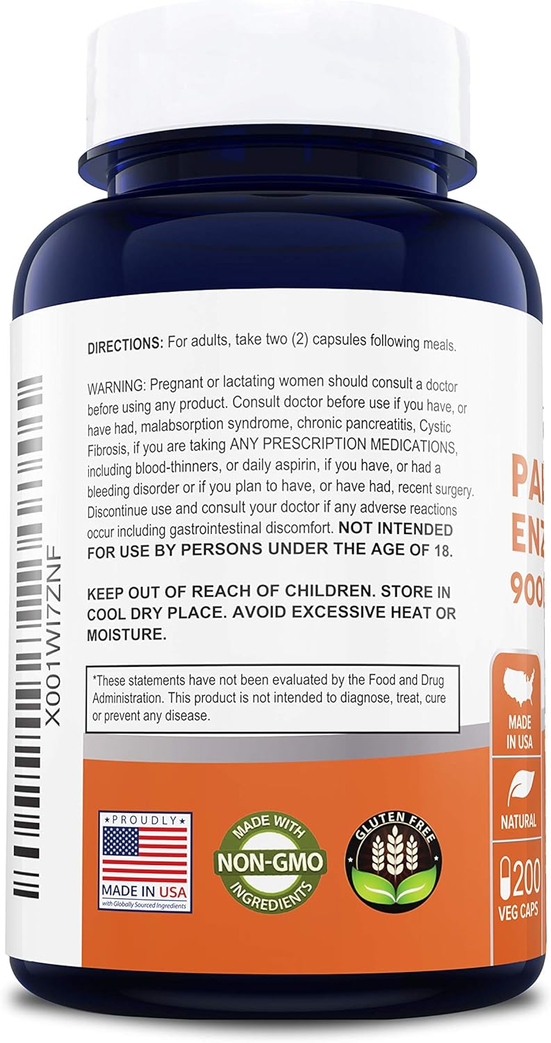 Papaya Papain Enzyme 1000mg 200 Veggie Caps (100 Vegetarian, NonGMO