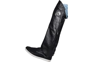 THE NEKID COW Leather Legs Cover Half Chaps Zipper & Velcro Short Gaiter Stay Up Lined Windproof Leg Warmers Adjustable Concho & Fringes for Horse Riders, Protective Guard Bikers, leg gaiters for Women & Men XL-2X