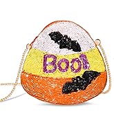 NLCAC Halloween Purse Beaded Hocus Pocus BOO Bats Crossbody Bag Novelty Shoulder Bag Halloween Gifts for Girls Women