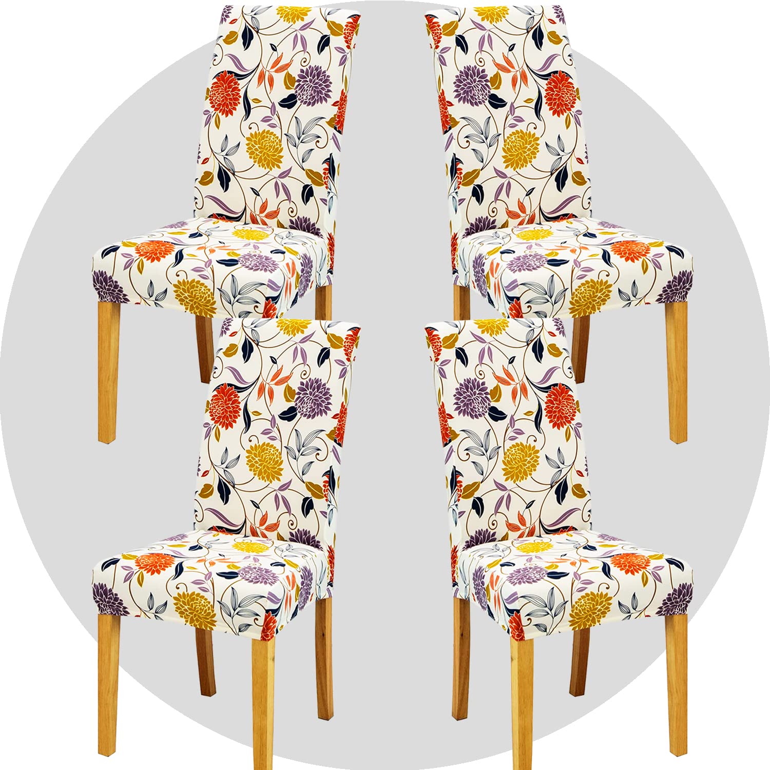 NDMMSO Dining Room Chair Covers Set of 4 Super Fit Stretch Removable Washable Dining Chair Protector Cover Seat Slipcover for Hotel, Dining Room, Ceremony, Banquet Wedding Party(Red yellow rattan)