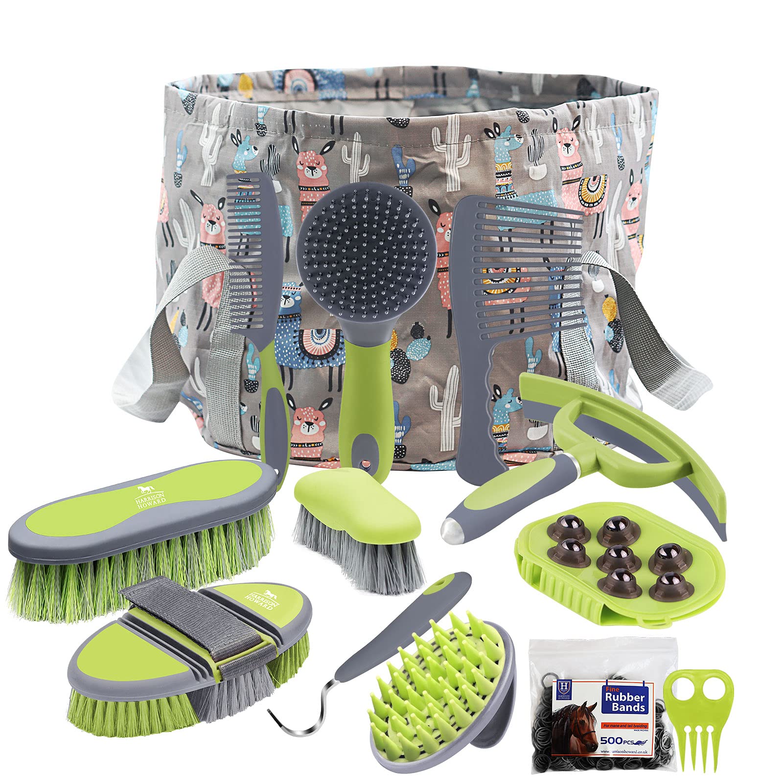 Harrison Howard Horse Grooming Kit 9-Piece Equine Care Series-Pear Green