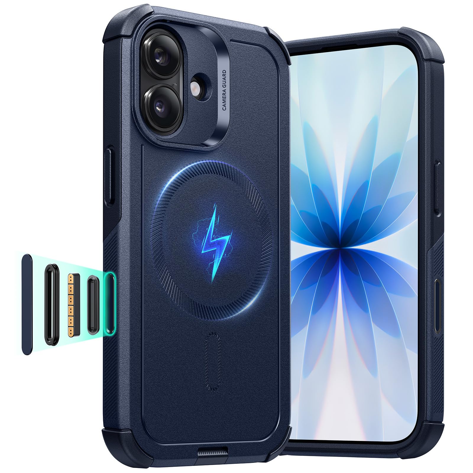 Photo 1 of ESR for iPhone 17 Case, 7X Military-Grade Drop Protection with Camera Control Button, Shock-Absorbing Phone Rugged Cover, Compatible with MagSafe Accessories, Magnetic Cyber Series, Blue
