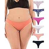 Thongs for Women Sexy Lace Back Floral Panties Invisible No-Show Seamless Underwear 6 Pack Small to Plus Size