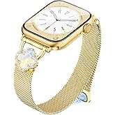 Melyis Magnetic Clover Band Fits Apple Watch Bands for Women 42mm 41mm 40mm 38m, Milanese Stainless Steel iWatch bands, Dressy Band for Apple Watch Band Series 11 10 9 8 7 6 5 4 3 2 SE-Gold