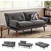 LINSY HOME Futon Sofa Bed, 70" Chenille Futon Couch with Adjustable Backrest Armrest, 3 in 1 Convertible Comfy Loveseat Sleeper Sofa Bed for Small Spaces Dorm Room Apartment Home Office(Dark Grey)