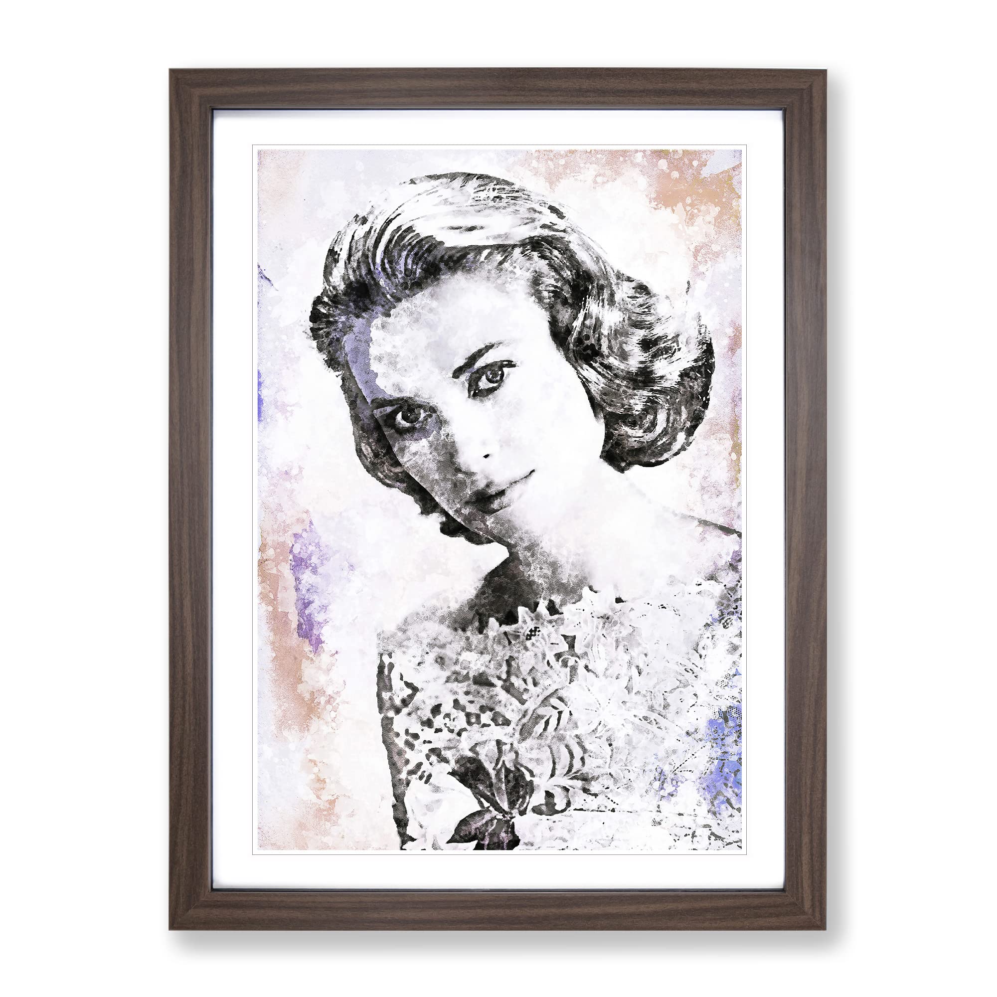 Miss Grace Kelly In Abstract Modern Art Framed Wall Art Print, Ready to Hang Picture for Living Room Bedroom Home Office Décor, Walnut A4 (34 x 25 cm)