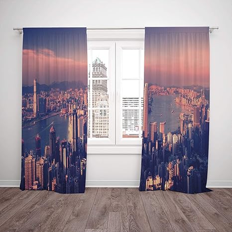 Thermal Insulated Blackout Window Curtain City Dreamy View Of