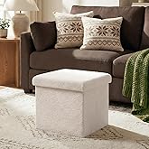 CAIPINFUL 16.5in Small Storage Ottoman Foldable Sherpa Top Storage Bench,Foot Rest/Step Stool for Bedroom Dorm Entryway, Space Saving for Small Spaces- White