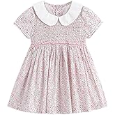 Simplee kids Baby Girl Smocked Dress Summer Casual Short Sleeve Dresses Floral Print Sundress Princess Dress for Toddlers