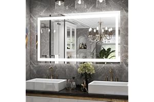 EASLY LED Bathroom Mirror, 32x48 Inch White Framed Gradient Front and Backlit Vanity Mirror, Anti-Fog, Dimmable, Wall Mounted Horizontal/Vertical Lighted Mirror, LED Vanity