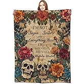 VODRM Skulls and Floral Blanket,50x60in – Edgy Retro Flannel Throw with Bold Message 'i’m Not Sugar & Spice' – Gifts for Women Men,for Unique Home Décor – Warm and Stylish Bedspread Decor