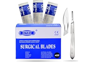 VISION TEK MED Pack of 100 Blades #23, Scalpel Blades for Knife Scalpel, High Carbon Steel Dermablade Blades. Individually Wrapped, Sterile + Free 1 Handle #4