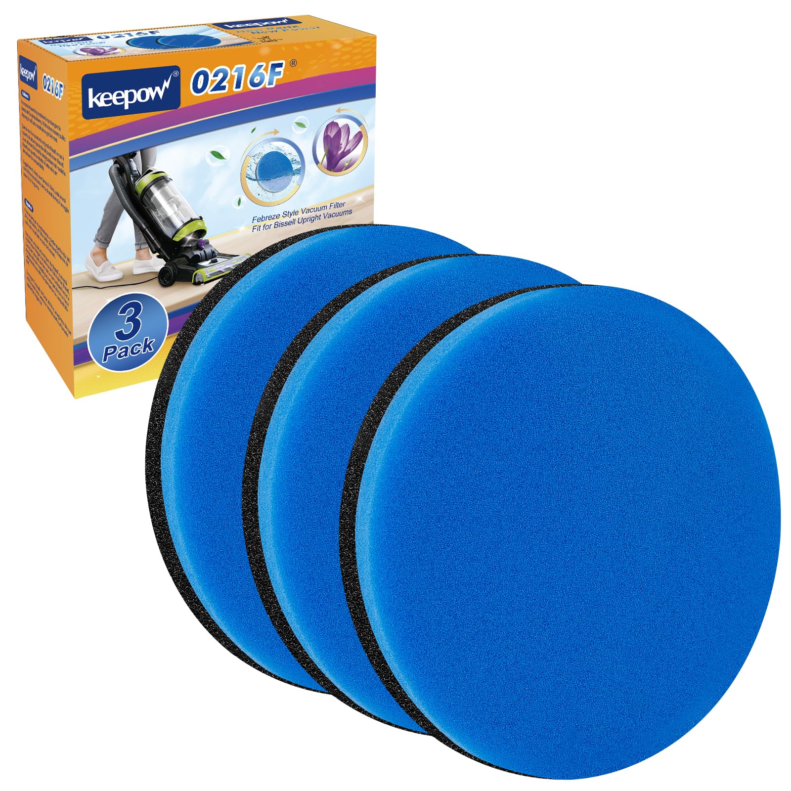 KEEPOW Replacement Filter Compatible with Bissell Cleanview Pet Vacuum 2252 2254 2256 2258 2486 PowerGroom 22528 PowerForce 3334 Powerlifter, PowerClean & PowerEase, Compare to Parts # 12141 & 1601972
