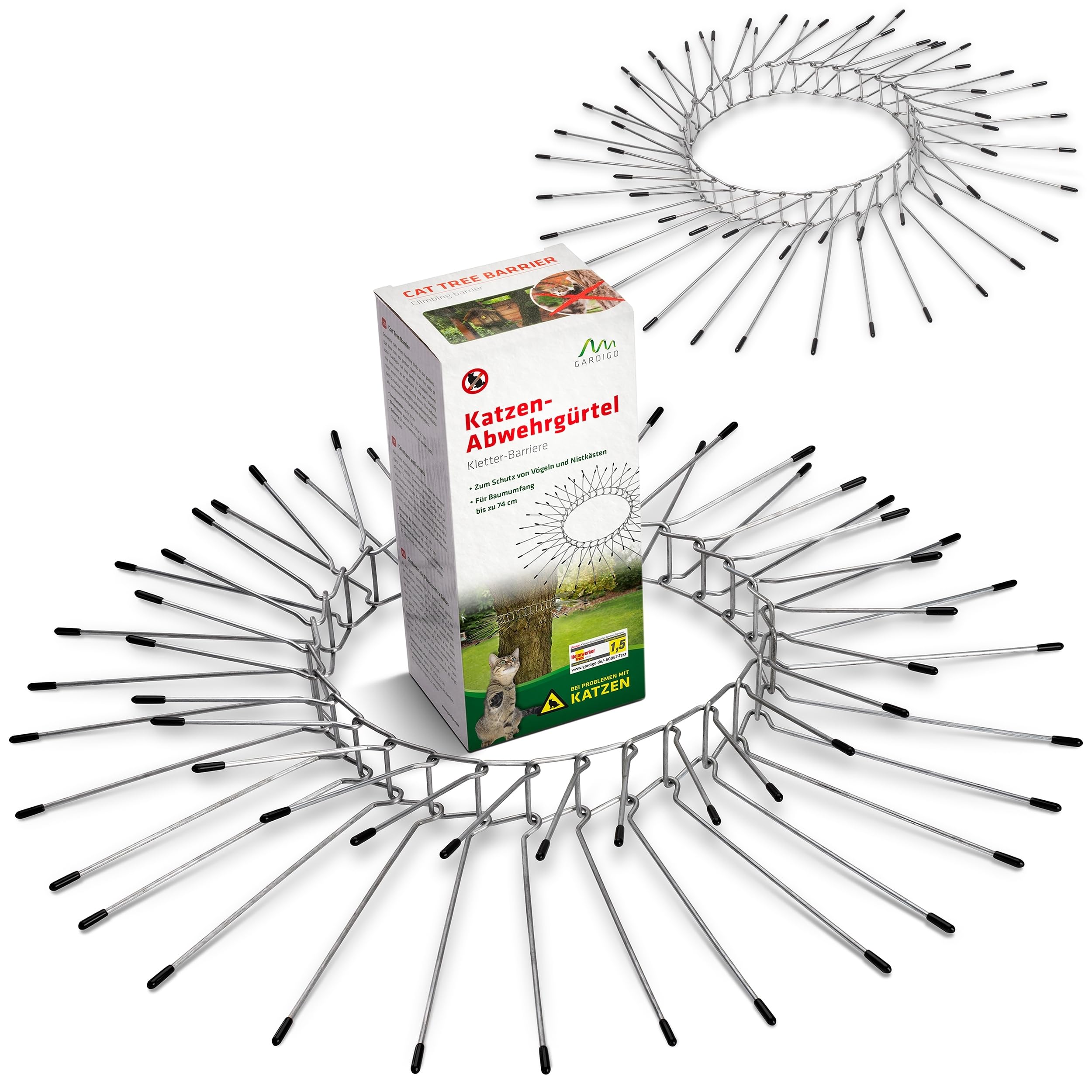 Gardigo Tree Guard Cat Protection - Set 2pcs | Anti Cat Belt for Trees and Gutters | Up to 21cm Diameter | Cat Barrier, Cat Spikes | Individually Adaptable | Galvanized Steel | Cat Scarer, Marten Barr