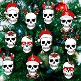 Suncalla 12 Pcs Snowflake Skull Christmas Ornaments Gothic Hanging Decor | Skull Ornaments for Christmas Tree, Creepy Christmas Skeleton Decor, Wooden Horror Hanging Decor, for Xmas Holiday