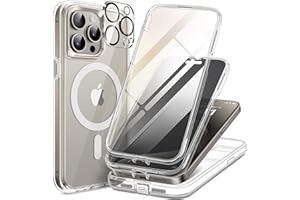 TIESZEN for iPhone 15 Pro Case Magnetic, [Compatible with Magsafe], Built-in 9H Tempered Screen Protector & Privacy Screen Protector & 2X Camera Lens Protectors, Dustproof Clear Phone Case, Clear
