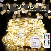 suddus 66ft 200 LED Outdoor String Lights, Warm White Christmas Fairy Light Battery Operated with Remote, Led Twinkle Lights for Bedroom, Dorm, Patio, Fireplace, Backyard, Garden, Xmas, Party, Indoor