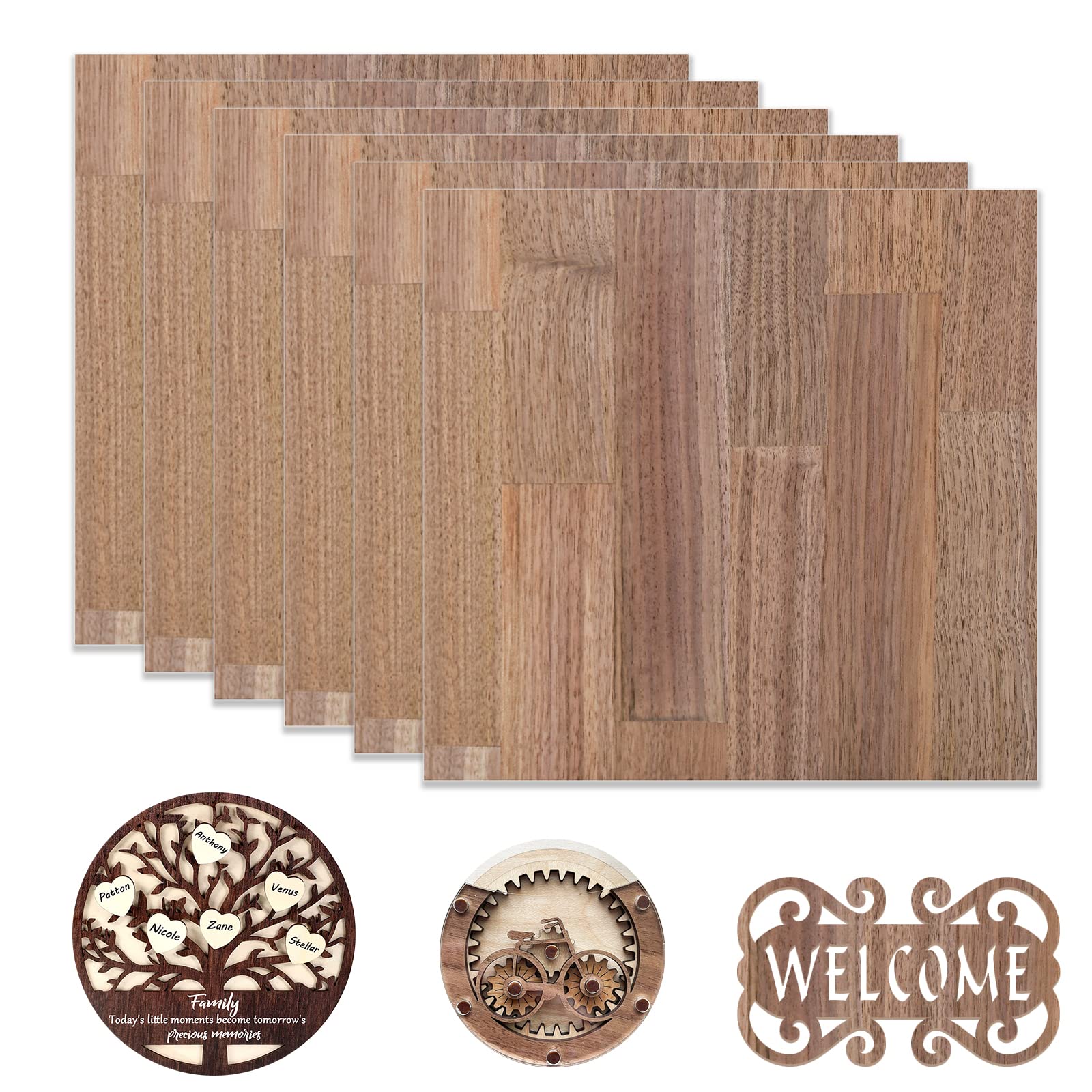 6 Pieces Black Walnut Spliced Plywood, 30cmx30cm Unfinished Wood for Laser Cutting Engraving Machine