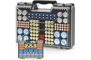 Battery Organizer, Clear Battery Storage Organizer with Tester, 185+ Batteries Double-Sided Variety Pack, Holds AA AAA 4A C D