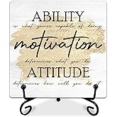 Ability Motivation Attitude Motivational Wooden Sign With Metal Stand - 5" Inspirational Wooden Plaque - Positive Tabletop Decor Gifts For Friends Coworker - Home Office Desk Decor Supplies-C15