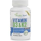 Vitalité Now! Best Vitamin D3 2000 IU + K2 - Optimized Absorption in Best Form MK7 for Lung Health, Strong Bones & Healthy Heart - All Natural - Cherry Flavor - 90 Chewable Tablets - 3 Month Supply!