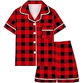 Schbbbta Boys Silk Pajamas Button Down Sleepwear Satin Nightwear 2 Pcs Pj Set