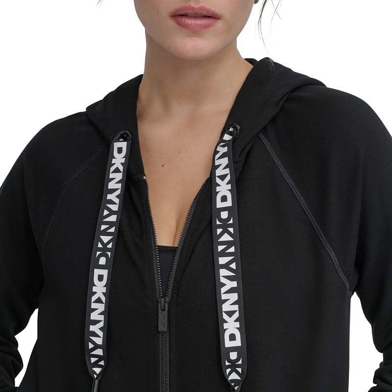 Sweat à Capuche zippé en Polaire avec Cordon de Serrage pour Femme, Noir, Medium