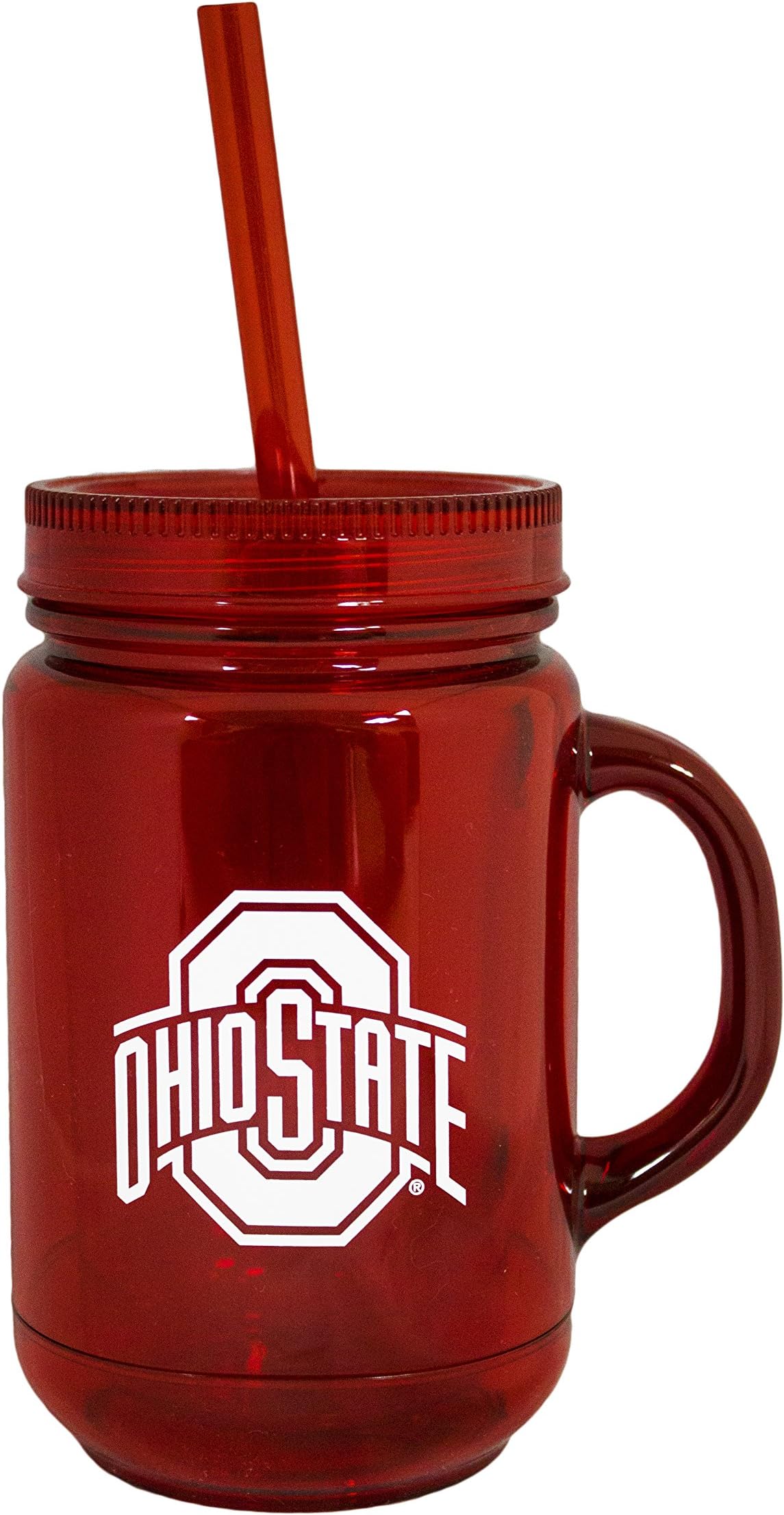 NCAA Ohio State Buckeyes 16 oz Red Acrylic Mason Jar Mug with Straw