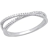 Dazzlingrock Collection 0.17 Ctw Round White Natural Diamond Women Double Anniversary Wedding Stackable Band, 10K White Real Solid Gold