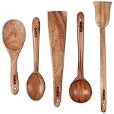 KSJONE Neem Wood Kitchen Utensils Set, 5 Pcs Wooden Cooking Utensils Set, Wooden Utensil Set for Nonstick Pans and Cookware, Sturdy, Lightweight and Heat Resistant