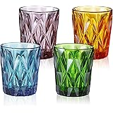 Colored Drinking Glasses,Water Glasses, Set of 4,10 OZ Vintage Glass Cups,Juice Glasses,Heavy Glassware,Kitchen Glasses,Lead–
