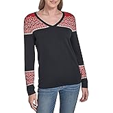 Tommy Hilfiger Womens Long Sleeve V-Neck Fairisle Pullover Sweater