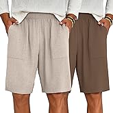 Riyiper 2 Pack Men's Big and Tall Linen Shorts, Drawstring Casual Shorts with Pockets Elastic Waist Beach Summer Shorts