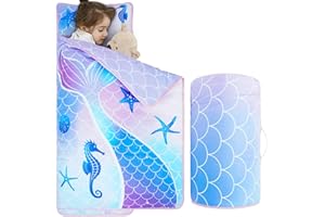 CHEF CURRY Unicorn Nap Mats for Preschool Daycare Toddler Nap Mat for Girls Daughter Kids Nap Mat with Pillow and Blanket - Christmas Birthday Gifts for Kids Granddaughter Kindergarten Travel Napping,50"x20"