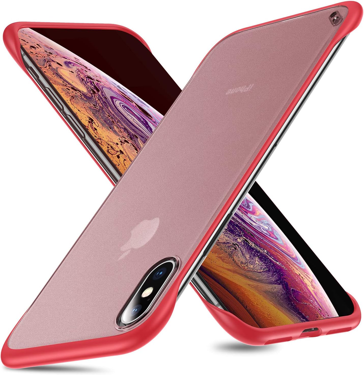 MSVII Frameless Case for iPhone Xs/iPhone X,Ultra Slim Translucent Matte Finish with TPU Protective Bumper Cover Case for iPhone X/iPhone Xs 5.8 Inch Red