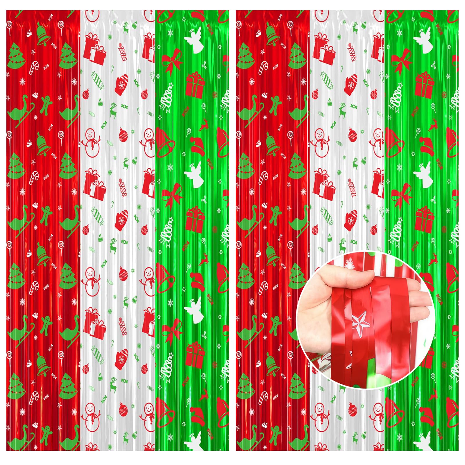 BTZO Christmas Tassel Curtain Bling Fringe Curtain Set of 2 Backdrop Photogenic Birthday Party Wedding Stage Space Decoration Backdrop Foil Curtain Photo Booth Green Red White