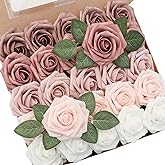 Floroom Artificial Flowers 25pcs Real Looking Dusty Rose Ombre Colors Foam Fake Roses with Stems for DIY Wedding Bouquets Bridal Shower Centerpieces Floral Arrangements Party Tables Home Decorations