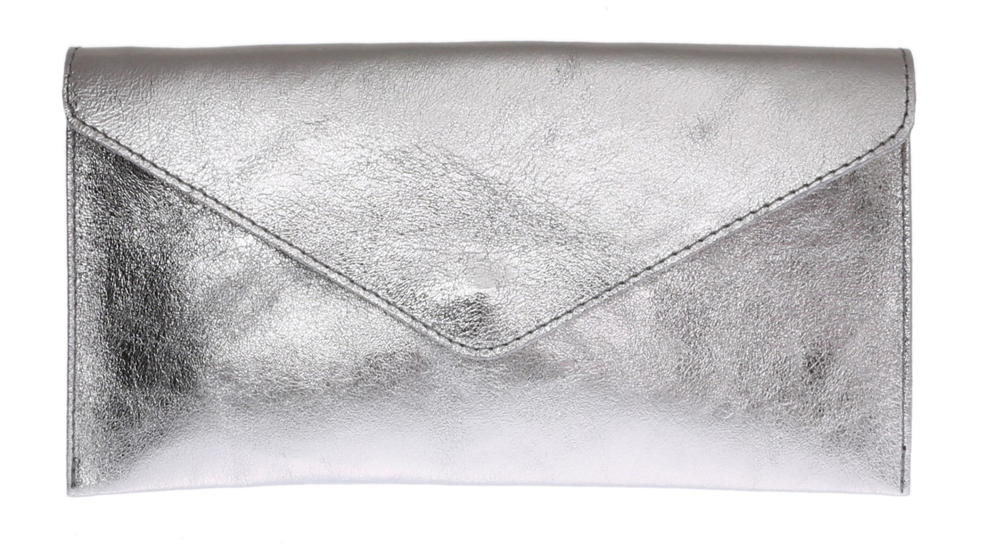 Girly Handbags Womens Genuine Leather Italian Clutch Bag - Silver