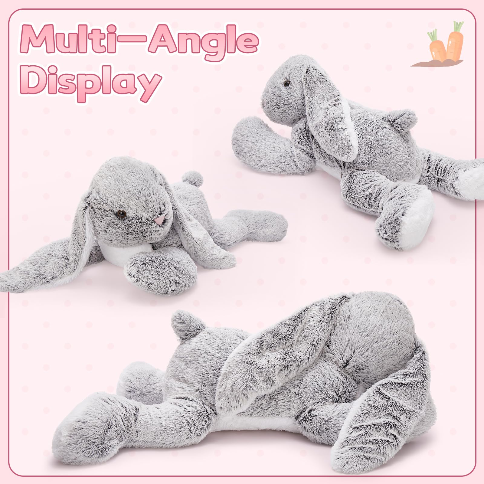 MorisMos 80cm lang riesen Hase Kuscheltier XXL, groß grau Osternhase Stofftier Plüschtier Hase, weich Kaninchen Plüschhase Puppe, kuschelhase Geburtstag Weihnachten Geschenk Kinder Baby Osterndeko 6