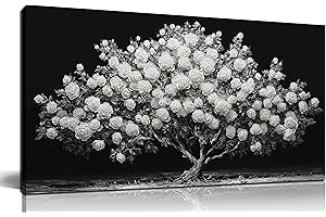 JuhaiArt White Rose Tree Wall Art Bedroom Black Wall Decor Floral Picture for Bedroom Office 20"x 40"