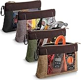 Marscamd 4 Pack Heavy Duty Tool Pouch with Carabiner, 12” Canvas Tool Pouch Bag with Clear Window (4 Colors: Black, Gray, Green, Khaki)
