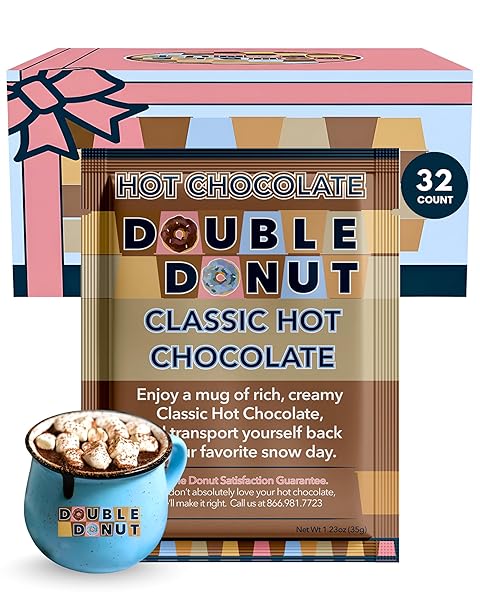 DOUBLE DONUT HOT CHOCOLATE, CLASSIC HOT CHOCOLATE, HOT CHOCOLATE PACKETS, HOT COCOA MIX, 32 COUNT (PACK OF 1)