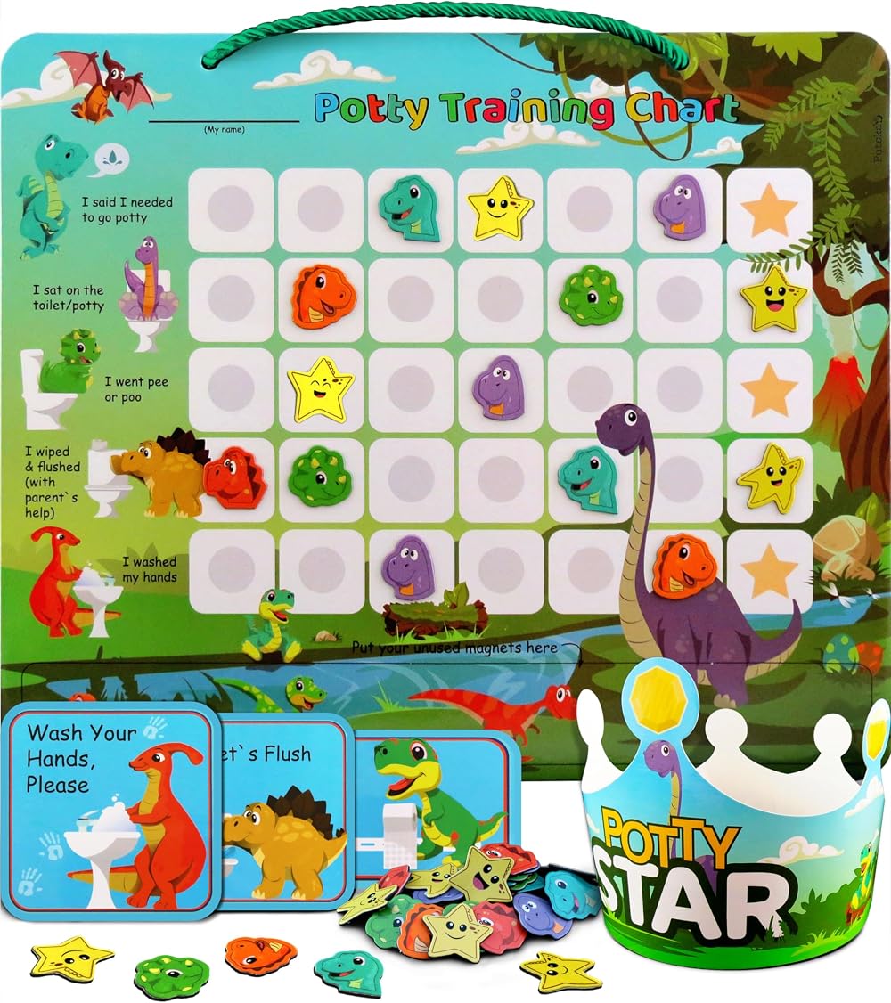 PUTSKA Dino Potty Training Chart 35 Stickers Rewards for Toddlers Boys Girls