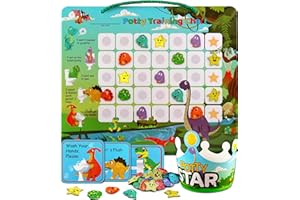 PUTSKA Potty Training Chart with 35 Stickers, 3 Reminder Stickers and Crown for Toddlers Boys and Girls - Potty Training Rewards for Kids - Dino